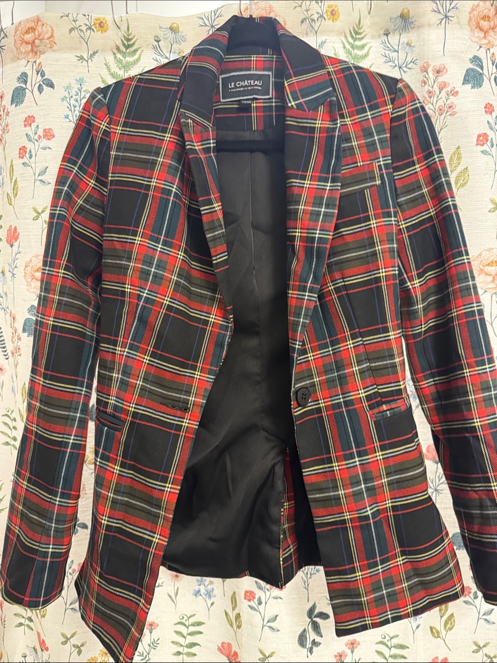 Le Chateau Black, Red & Green Plaid Blazer